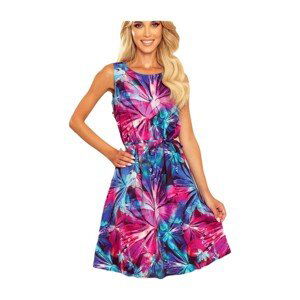 Numoco  Dámské trapézové šaty s květinami Victora modro-růžová  Krátké šaty