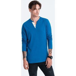 Ombre  Pánské tričko s dlouhým rukávem Henley modrá  Trička s krátkým rukávem