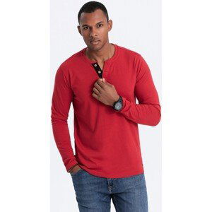 Ombre  Pánské tričko s dlouhým rukávem Henley červená  Trička s krátkým rukávem