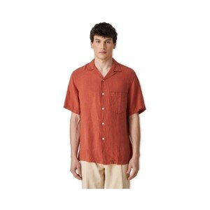 Portuguese Flannel  Linen Camp Collar Shirt - Terracota  Košile s dlouhymi rukáv Červená