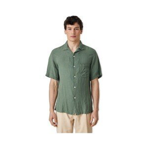 Portuguese Flannel  Linen Camp Collar Shirt - Dry Green  Košile s dlouhymi rukáv Zelená