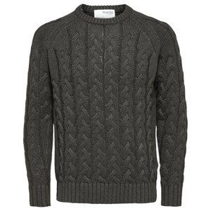 Selected  SLHBILL LS KNIT CABLE CREW NECK W - 16086658  Svetry Šedá