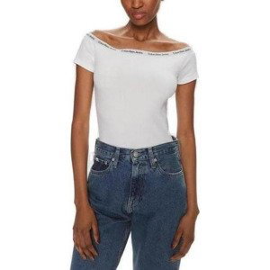 Calvin Klein Jeans  LOGO ELASTIC BARDOT J20J223098  Trička s krátkým rukávem Bílá