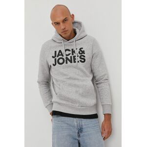 Mikina Jack & Jones pánská, šedá barva, s potiskem