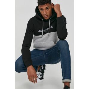 Mikina Jack & Jones pánská, černá barva, s potiskem