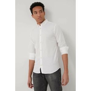 Lněná košile Jack & Jones pánská, bílá barva, regular, s límečkem button-down