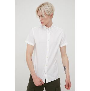 Košile ze směsi lnu Jack & Jones pánská, bílá barva, slim, s límečkem button-down
