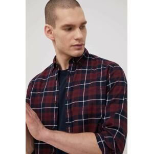 Bavlněné tričko Jack & Jones pánská, vínová barva, regular, s límečkem button-down