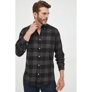 Bavlněné tričko Selected Homme šedá barva, slim, s límečkem button-down