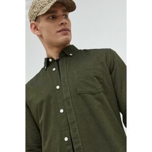 Bavlněné tričko Only & Sons zelená barva, slim, s límečkem button-down