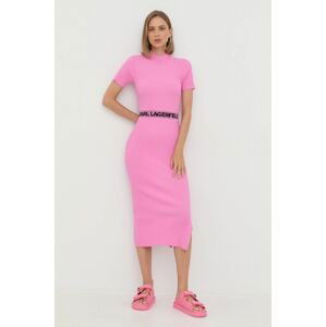 Šaty Karl Lagerfeld růžová barva, midi