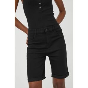 Džínové šortky Only dámské, černá barva, hladké, high waist