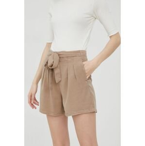 Kraťasy Vero Moda dámské, béžová barva, hladké, high waist