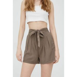 Kraťasy Vero Moda dámské, hnědá barva, hladké, high waist