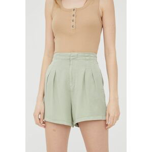 Kraťasy Vero Moda dámské, zelená barva, hladké, high waist