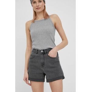 Džínové šortky Vero Moda dámské, šedá barva, hladké, high waist