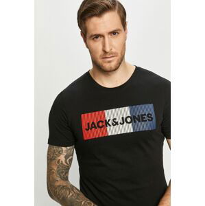 Bavlněné tričko Jack & Jones černá barva, s potiskem