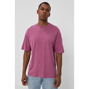 Bavlněné tričko Jack & Jones růžová barva, hladké