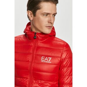 Péřová bunda EA7 Emporio Armani pánská, červená barva, přechodná