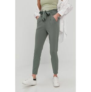 Kalhoty Vero Moda dámské, zelená barva, jednoduché, high waist