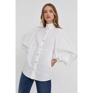 Bavlněné tričko Elisabetta Franchi dámské, bílá barva, relaxed, se stojáčkem