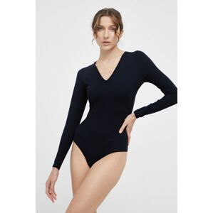 Funkční prádlo Spanx SLEEVE V-NECK BODYSUIT černá barva, hladké