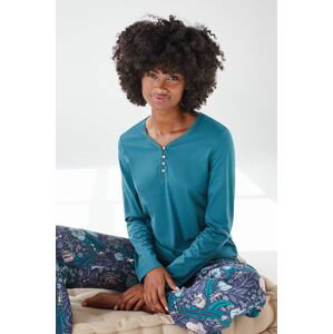 Pyžamové tričko s dlouhým rukávem Women'secret tyrkysová barva, bavlněné