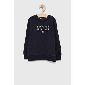 Dětská bavlněná mikina Tommy Hilfiger tmavomodrá barva, s potiskem