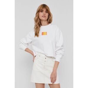 Bavlněná mikina Calvin Klein Jeans dámská, bílá barva, s aplikací