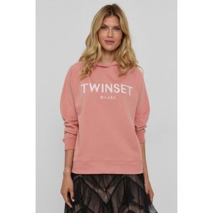 Bavlněná mikina Twinset dámská, růžová barva, s aplikací