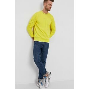 Bavlněná mikina Calvin Klein Jeans pánská, žlutá barva, s potiskem