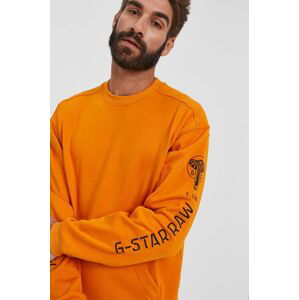 Mikina G-Star Raw pánská, oranžová barva, s aplikací