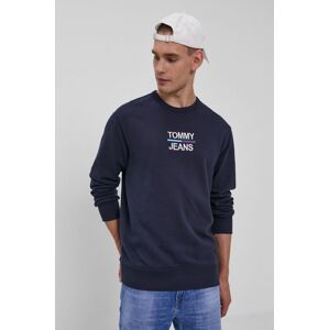 Bavlněná mikina Tommy Jeans pánská, tmavomodrá barva, s aplikací