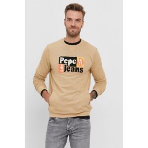 Mikina Pepe Jeans pánská, béžová barva, s aplikací