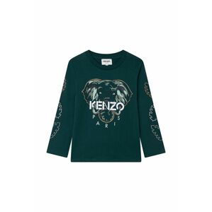 Dětská bavlněná košile s dlouhým rukávem Kenzo Kids zelená barva, s potiskem