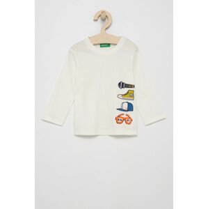 Dětské tričko s dlouhým rukávem United Colors of Benetton bílá barva, s potiskem