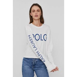 Tričko s dlouhým rukávem Polo Ralph Lauren dámské, bílá barva