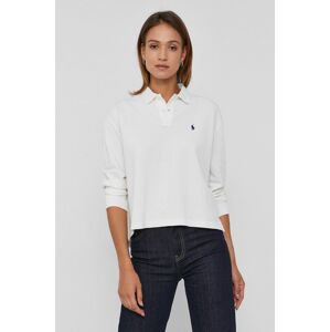 Bavlněné tričko s dlouhým rukávem Polo Ralph Lauren bílá barva