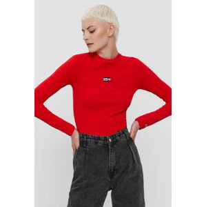 Tričko s dlouhým rukávem Tommy Jeans dámské, červená barva