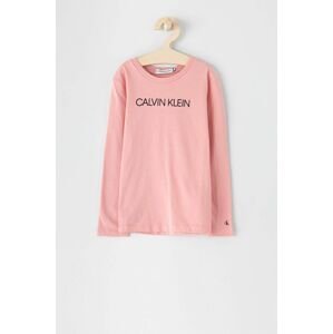 Dětské tričko s dlouhým rukávem Calvin Klein Jeans růžová barva