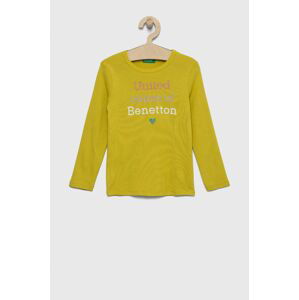 Dětské tričko s dlouhým rukávem United Colors of Benetton zelená barva