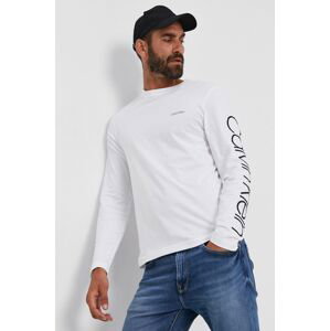 Tričko s dlouhým rukávem Calvin Klein pánské, bílá barva, s potiskem