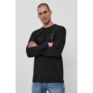 Tričko s dlouhým rukávem Tommy Jeans pánské, černá barva, s aplikací
