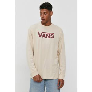 Bavlněné tričko s dlouhým rukávem Vans průhledná barva, s potiskem