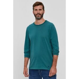 Bavlněné tričko s dlouhým rukávem United Colors of Benetton zelená barva, hladké