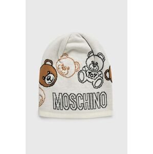 Čepice Moschino bílá barva, z tenké pleteniny, vlněná