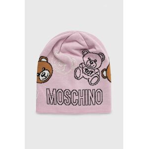 Čepice Moschino růžová barva, z tenké pleteniny, vlněná