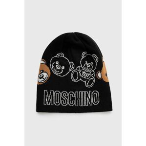 Čepice Moschino černá barva, z tenké pleteniny, vlněná