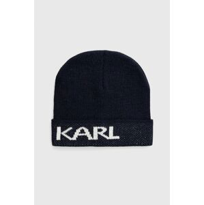 Čepice Karl Lagerfeld tmavomodrá barva, z tenké pleteniny