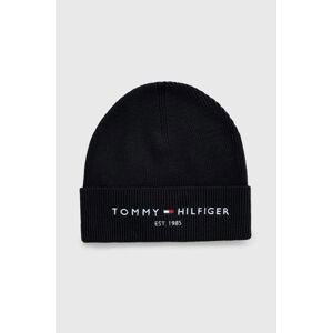 Čepice Tommy Hilfiger tmavomodrá barva, z tenké pleteniny